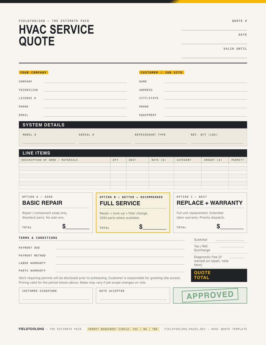 The Estimate Pack — full page preview